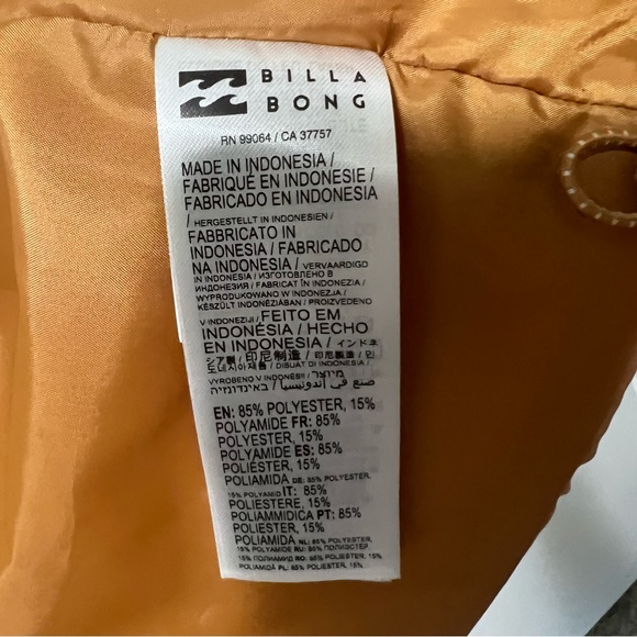 Billabong Love On You Recycler Jacket sz M, Caramel New with Tag - Picture 6 of 8